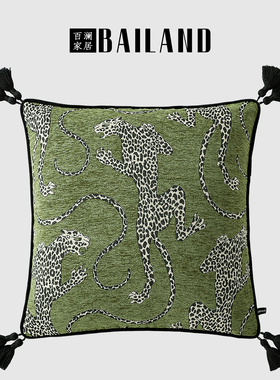 百澜家居YH154雪尼尔松绿豹子法式中古沙发客厅抱枕轻奢靠垫腰枕