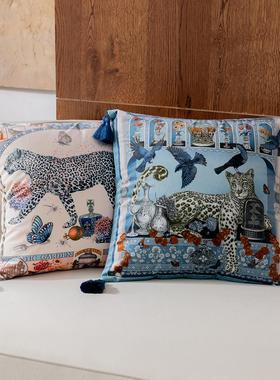 百澜家居YH184蓝色复古美式法式豹高级氛围感客厅沙发靠垫枕腰枕