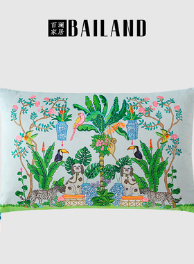 百澜家居YH121浅蓝狗狗中国风客厅沙发靠垫中式复古抱枕床头靠枕