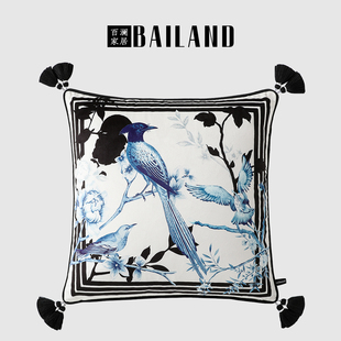 百澜家居YH127黑白中式 复古抱枕沙发客厅靠枕床头靠包方形腰枕