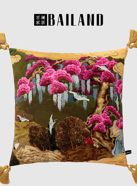 百澜家居YH066云鹤松中国风客厅沙发靠垫中式复古抱枕床头靠枕