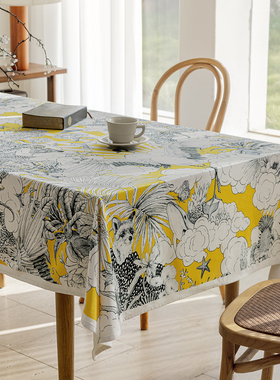 百澜家居ZB012黄色飞鹤高清环保丝绒印花高级氛围感餐厅桌布台布