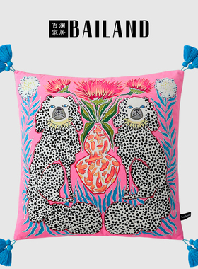 百澜家居YH169粉色复古狗双面印花新中式沙发客厅抱枕靠垫腰枕套