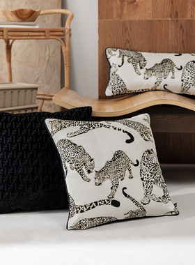 百澜家居YH201厚割绒黑金色豹客厅沙发腰靠抱枕高档卧室床头靠枕