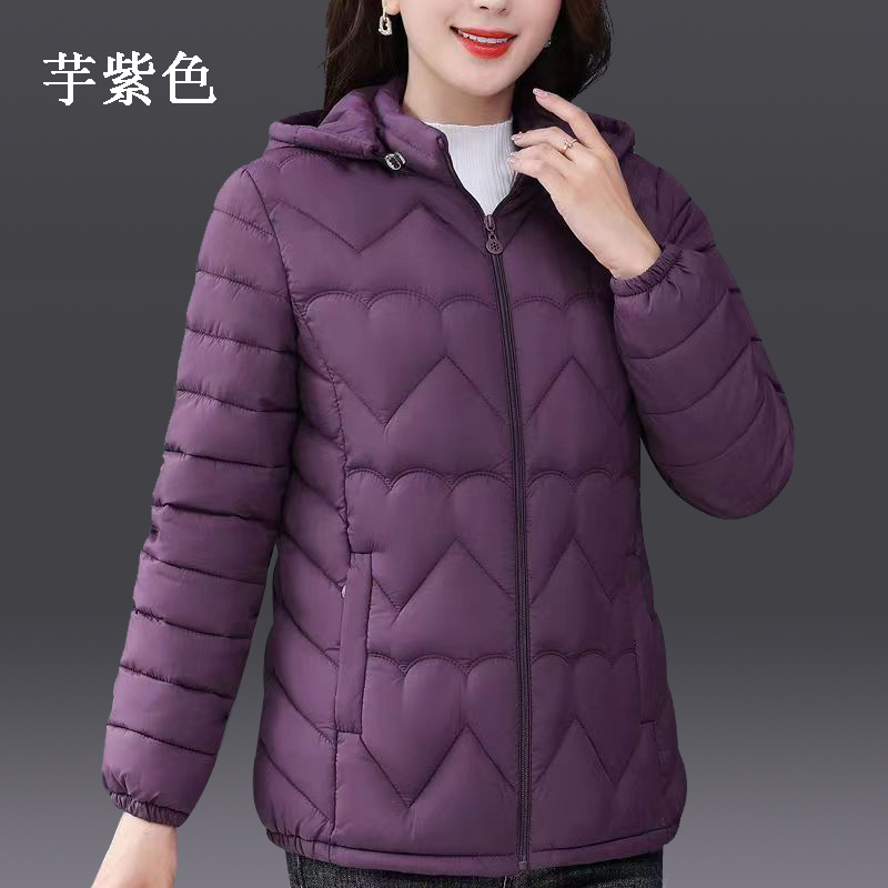 棉衣女短款2025新款冬季轻薄连帽羽绒棉服妈妈装显瘦大码棉袄外套