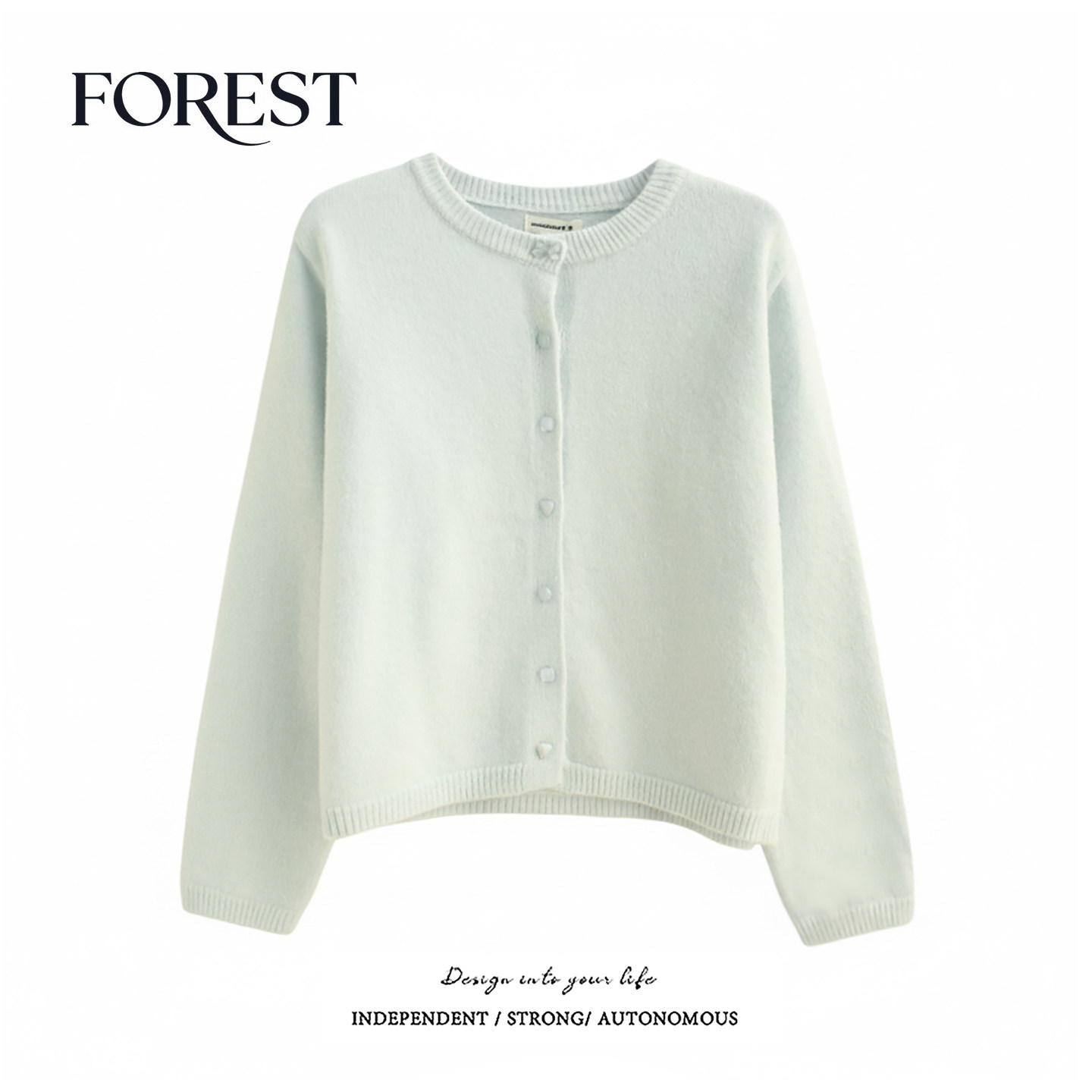 拾野森 冬装新款韩版温柔加厚蝴蝶结扣长袖圆领毛衣开衫外套,女装/女士精品,毛衣,淘宝优惠券,粉丝福利购,淘宝优惠卷