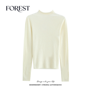 毛衣打底衫 拾野森冬装 卷边半高领长袖 韩系温柔无缝针织衫 内搭 新款