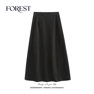 不退不换 2件5折 系高腰显瘦松紧腰毛呢半身裙A字裙长裙 清仓