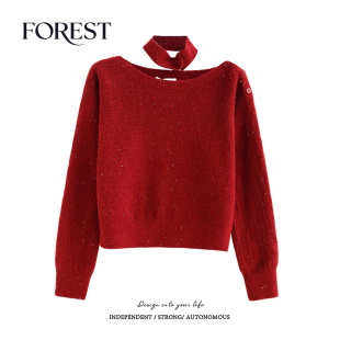 清仓 亮片围脖斜领长袖 2件5折 新年短款 套头毛衣上衣 不退不换