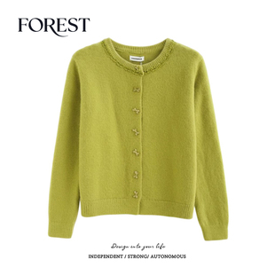 清仓 圆领毛衣开衫 2件5折 蝴蝶结扣蕾丝花边长袖 外套 不退不换