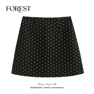 高腰显瘦波点磨毛半身裙A字裙短裙有安全裤 拾野森 韩版 新款 秋装