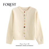 圆领毛衣开衫 拾野森 韩系加厚亮丝小清新刺绣长袖 新款 外套 冬装