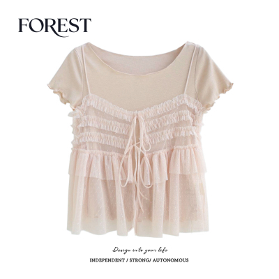 拾野森短款网纱吊带背心T恤