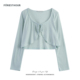 纯欲薄款 长袖 罩衫 春夏新款 防晒衫 bm短款 开衫 拾野森 蝴蝶结针织衫