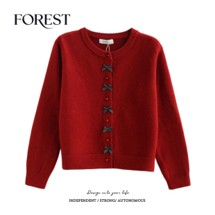 清仓 圆领毛衣开衫 2件5折 年加厚波点蝴蝶结长袖 外套 不退不换