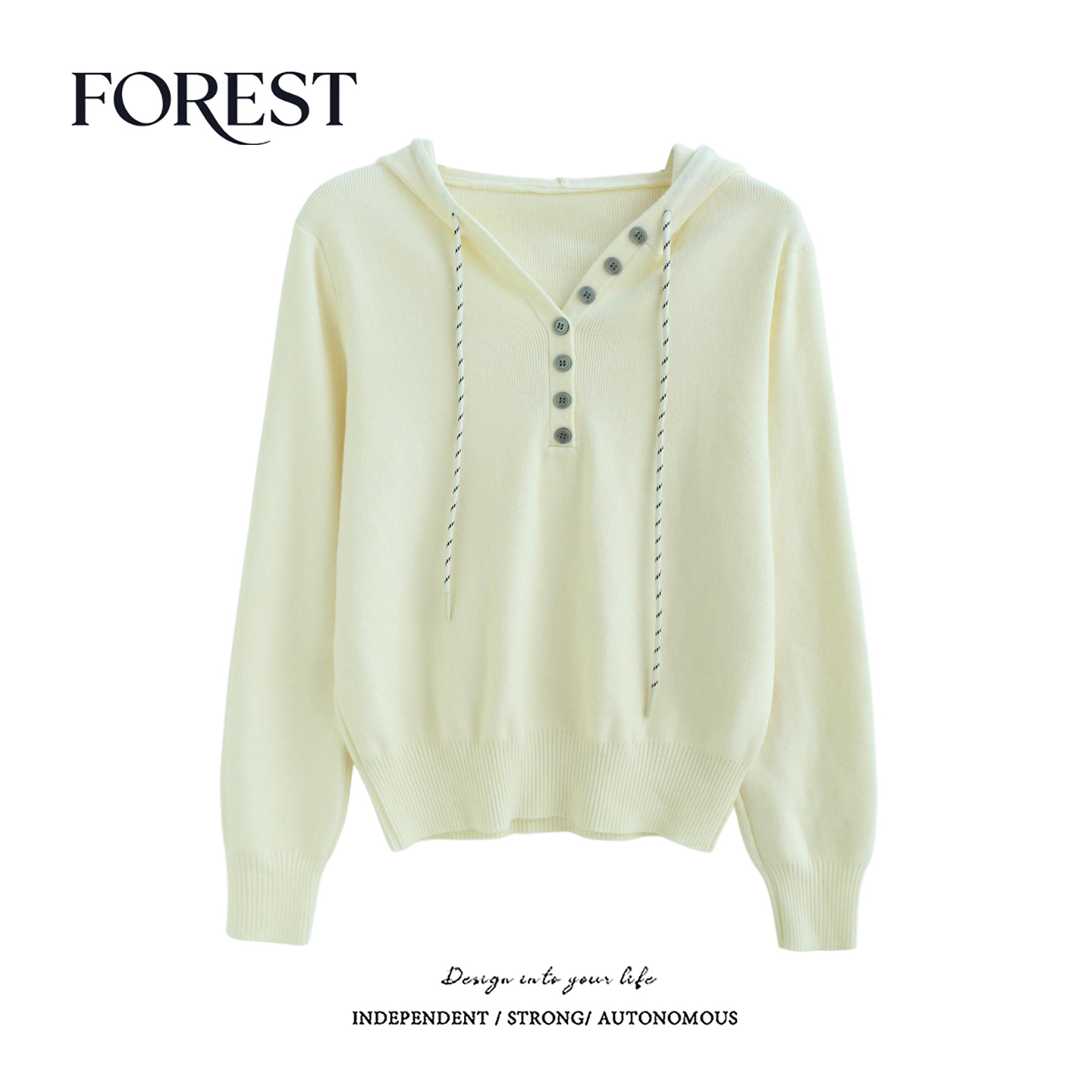 拾野森短款连帽针织衫