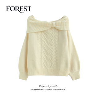 柔慵懒风麻花一字领灯笼袖 不退不换 2件5折 套头毛衣上衣 清仓