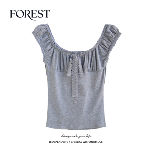 蕾丝花边蝴蝶结刺绣背心无袖 拾野森 纯欲甜辣短款 新款 上衣 夏装