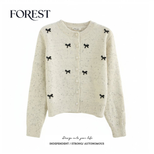 不退不换 2件5折 系短款 迷彩蝴蝶结长袖 外套 圆领毛衣开衫 清仓