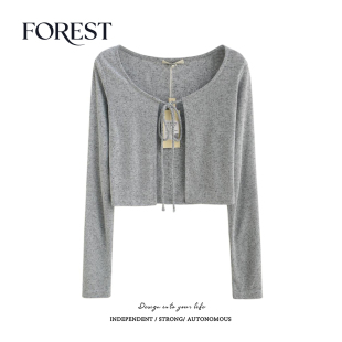 短款 含麻长袖 针织衫 拾野森 防晒衫 新款 系绳开衫 短外套 春装