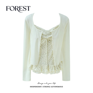 清仓 开衫 2件5折 花边碎花蝴蝶结吊带背心长袖 两件套 不退不换