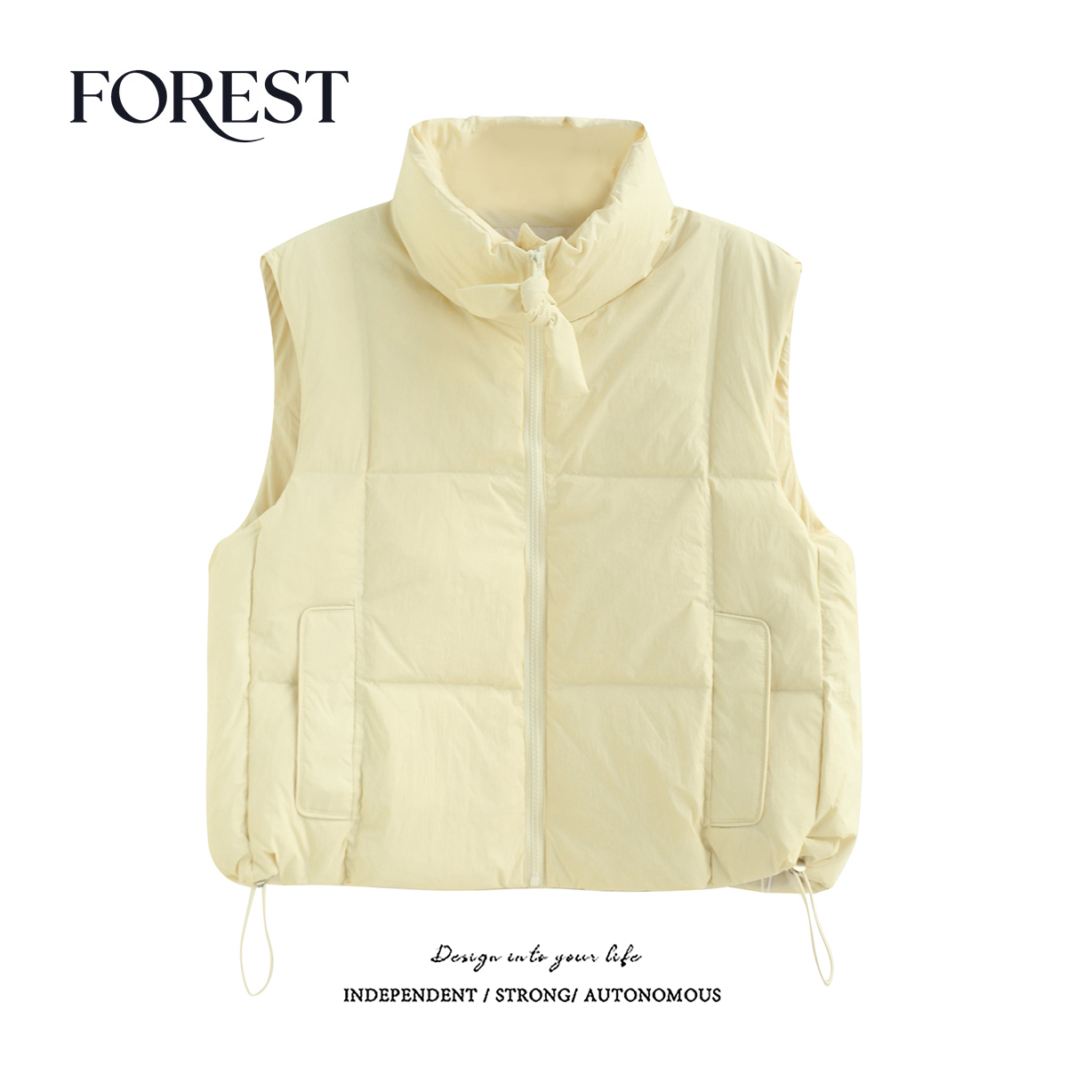 拾野森短款抽绳扭结羽绒马甲