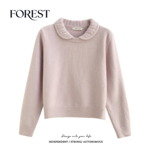 冬装 长袖 新款 温柔少女短款 翻领套头毛衣上衣 韩版 拾野森