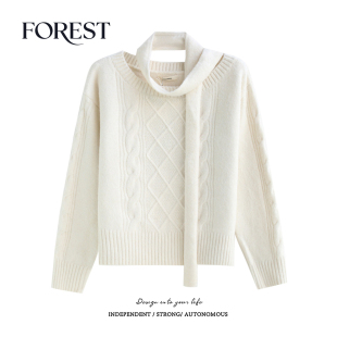 松慵懒风菱格麻花围脖长袖 不退不换 2件5折 斜领套头毛衣 清仓