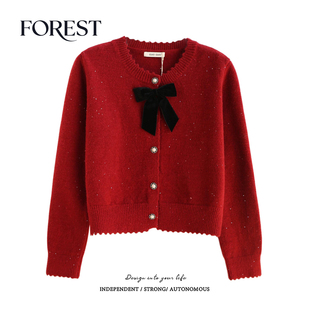 不退不换 2件5折 款 亮片蝴蝶结花边长袖 外套 圆领毛衣开衫 清仓