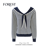 清仓 条纹海军领长袖 2件5折 不退不换 风短款 针织衫 女上衣学生