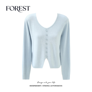 不退不换 2件5折 系温柔短款 开叉长袖 上衣毛衣 U领针织衫 清仓