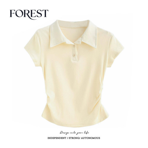 拾野森短款翻领T恤小个子