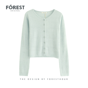 拾野森 春装新款韩系宽松短款花边长袖圆领针织衫上衣开衫外套