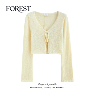 短款 薄款 防晒衫 春装 短外套 系绳开衫 新款 针织衫 拾野森 长袖