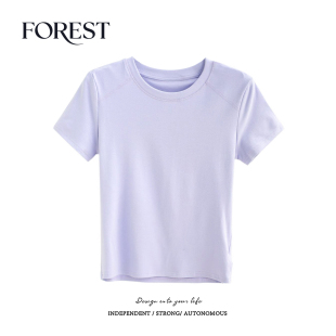 夏装 圆领T恤女上衣打底衫 新款 明线短袖 BM风短款 拾野森