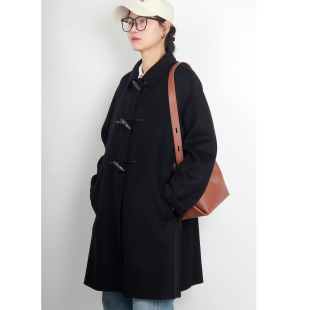 牛角扣显瘦加肥加大码 毛呢外套潮 胖妹妹双面羊绒大衣200斤中长款