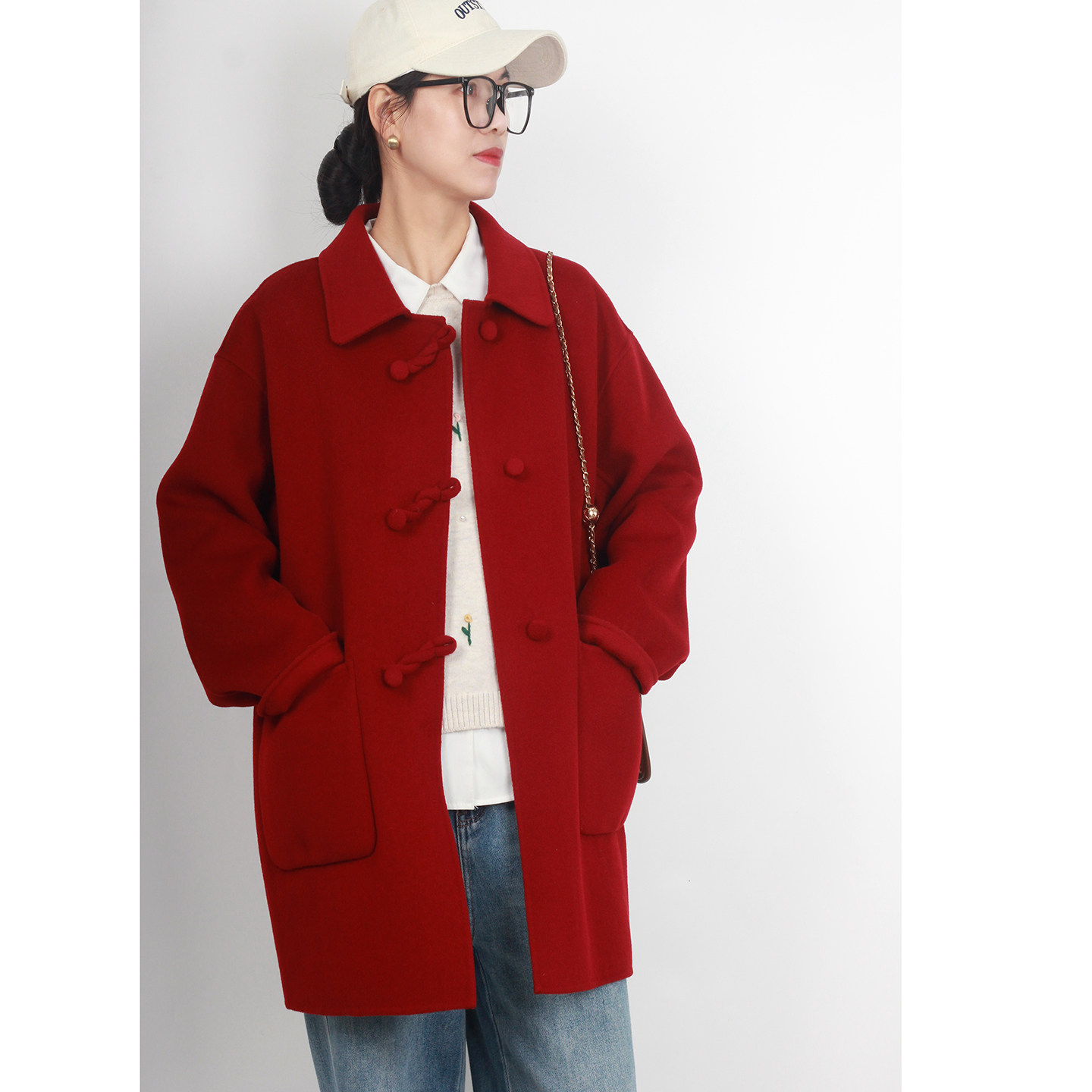 显瘦大码双面羊绒大衣女装国风复古200斤中年毛呢外套酒红色胖mm,女装/女士精品,大码呢大衣,淘宝优惠券,粉丝福利购,淘宝优惠卷