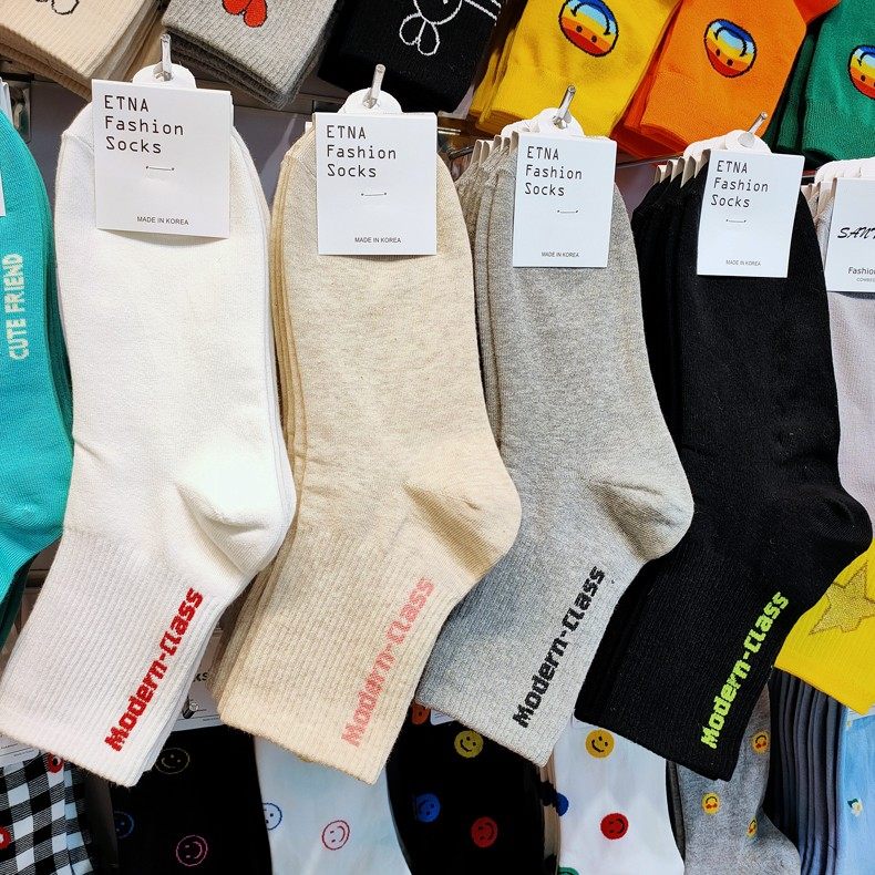 韩国东大门进口etna袜子女袜春夏新款潮牌小字母短袜纯色棉袜中筒