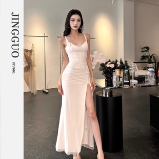 气质名媛修身 小众设计感法式 显瘦吊带连衣裙7502 JINGGUO轻奢