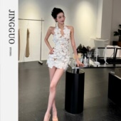 性感立体花朵修身 小众设计法式 显瘦连衣裙7406 JINGGUO轻奢