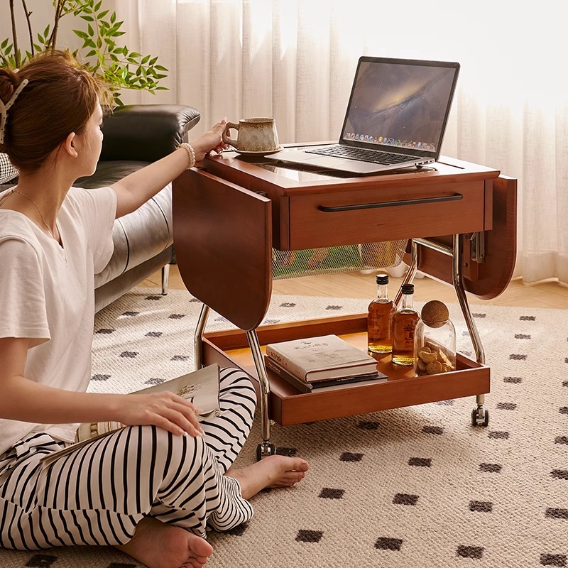 轻奢中古北欧实木折叠茶几