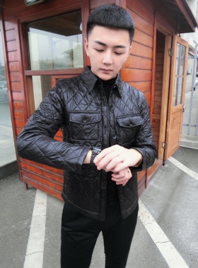 皇家男爵v网红同款男冬季翻领亮面菱形块棉衣格内衬精神小伙棉服