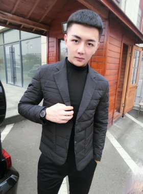 皇家男爵v快手网红同款男士冬季两扣西服领短款翻领棉服外套棉服
