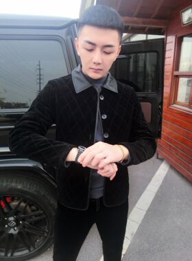 皇家男爵v欧洲站秋冬经典菱形格男棉服外套精神小伙翻领外套棉衣