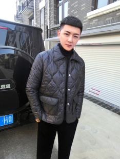 男爵v2025年冬季翻领ins港风棉服外套波浪纹男士短款棉衣棉袄