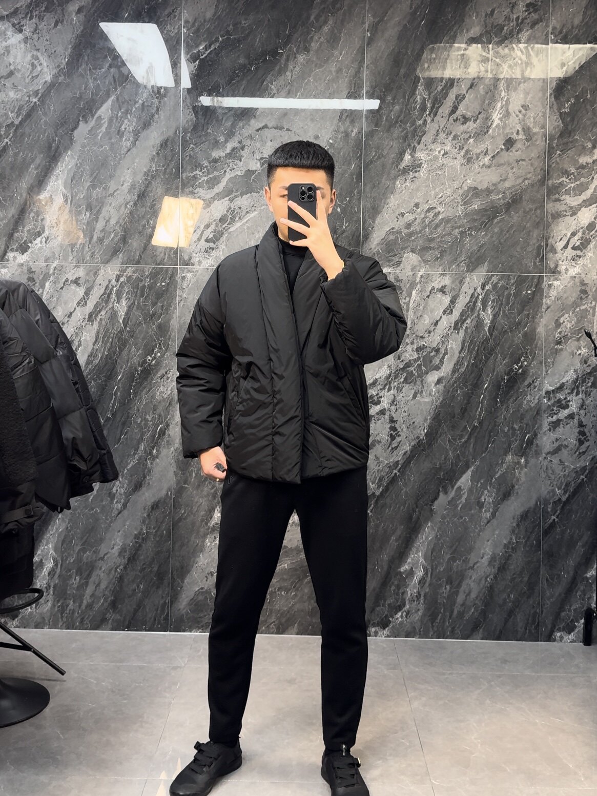 V领极简黑色秋冬季男装和服式交叉襟道袍棉服简约开衫棉衣外套潮