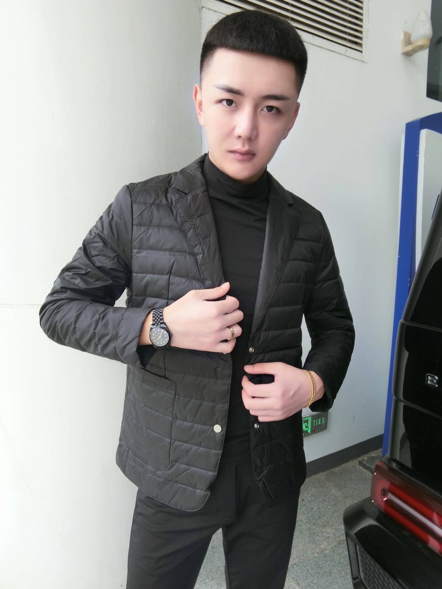 皇家男爵v2023欧洲站男士翻领纯羽绒西服夹克外套潮牌痞帅羽绒服