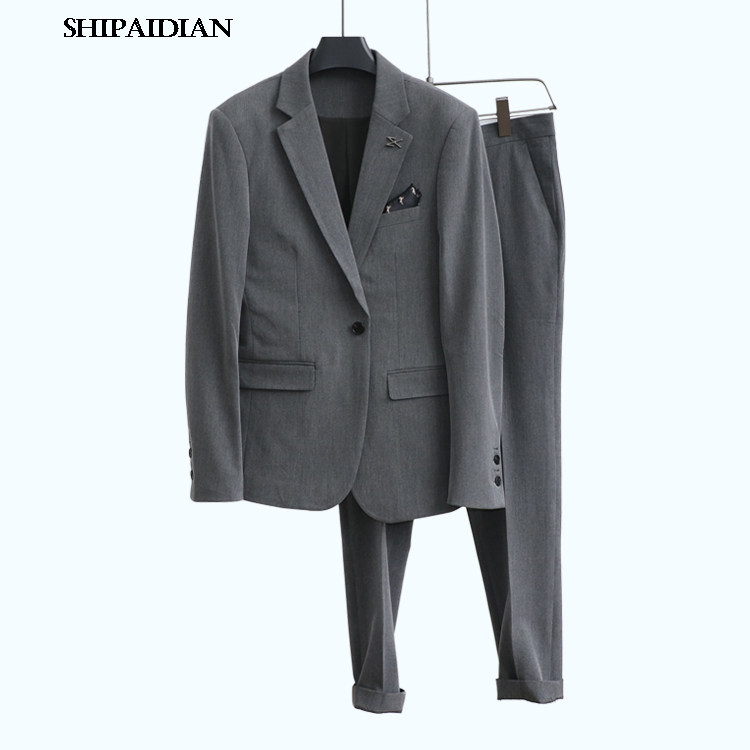 SUIT SUIT MENS SOLID COLOR KOREAN VERSION OF THE YOUTH TRENDY MENS WEDDING GROOMSMEN DRESS SLIM SUIT TWO-PIECE OVERALLS