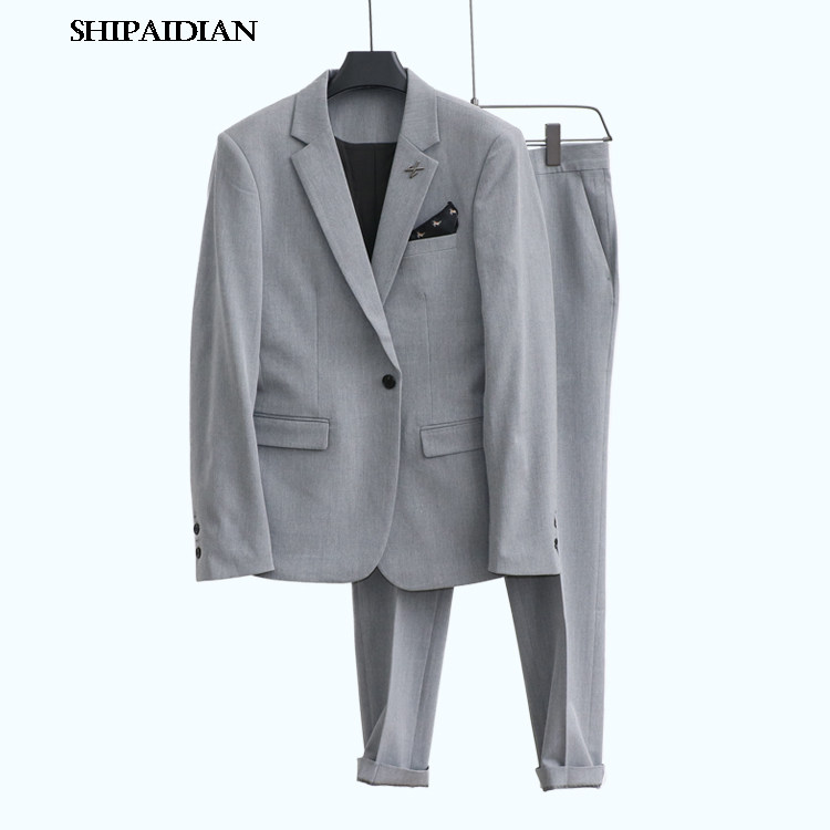 SUIT SUIT MENS SOLID COLOR KOREAN VERSION OF THE YOUTH TRENDY MENS WEDDING GROOMSMEN DRESS SLIM SUIT TWO-PIECE OVERALLS
