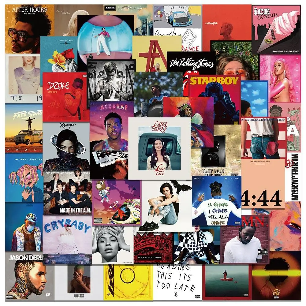 55张爆款歌手专辑封面贴纸DIY行李箱手机吉他防水装饰墙贴